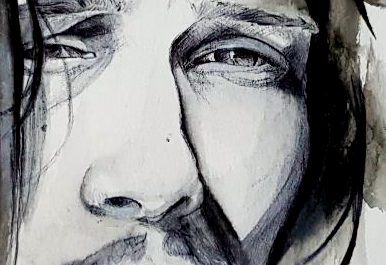 Dettaglio: lo sguardo del ritratto tra i capelli